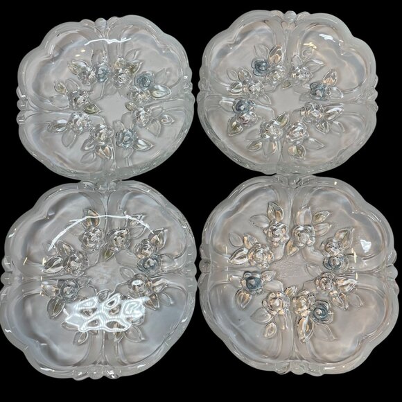 Vintage Clear Glass Floral Dessert Bowls Set Of 4 With Embossed Rose Design 7" - Picture 4 of 8